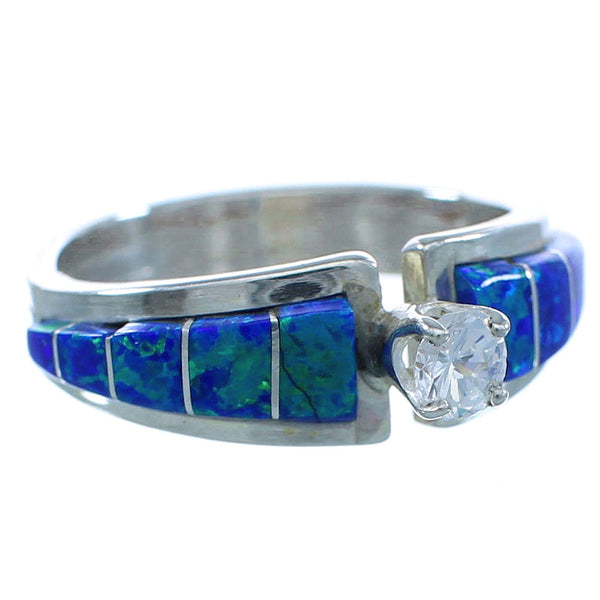 Sterling Silver Blue Opal Cubic Zirconia Zuni Ring Size 7-1/4 JX127563